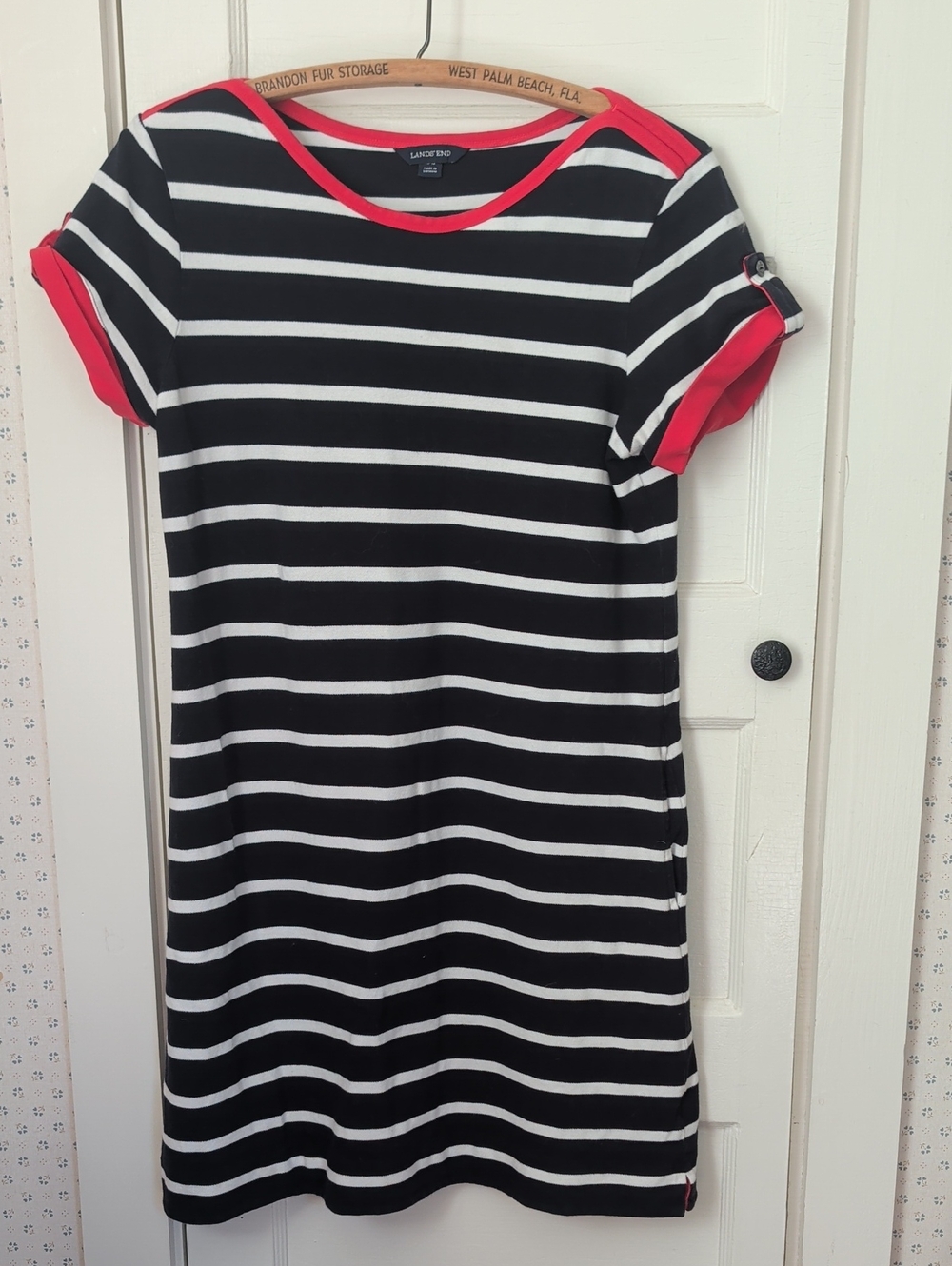 Lands End 10 Womens Striped Dress Nautical Summer Classic Beach Anchor